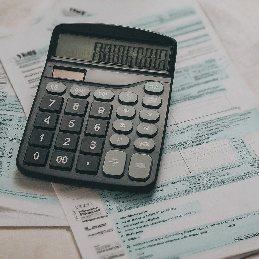 calculator and tax forms for 4-15 post