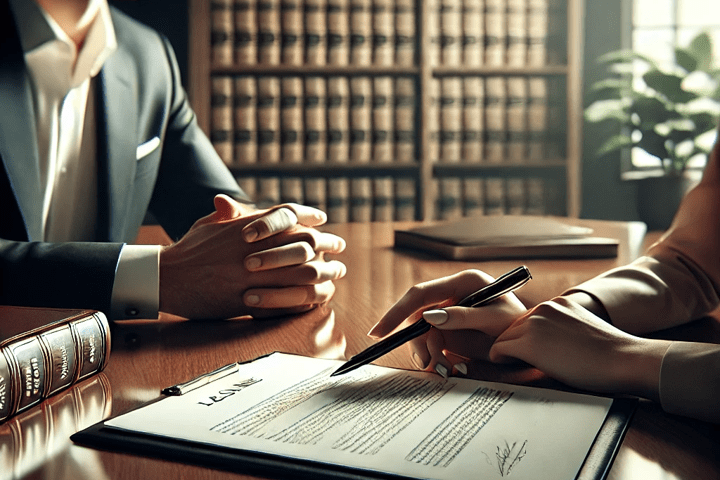 woman reviewing divorce paperwork at kitchen table